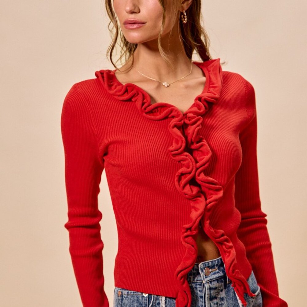 SO ME Cascade Ruffle Ribbed Sweater Cardgian - Picture 16 of 16